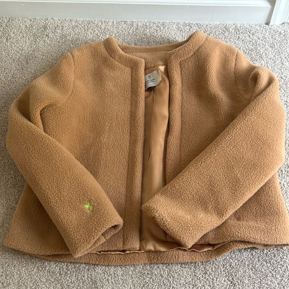 Dudley Stephens camel Sherpa cat rock cardigan